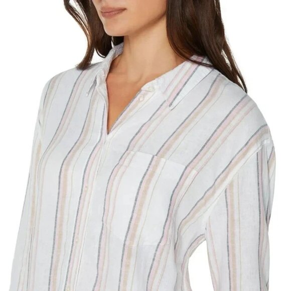 NEW GAP Women's Linen Button Down Shirt Multi Striped - Picture 3 of 9